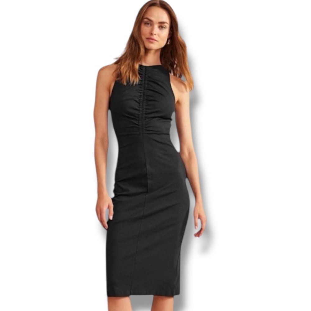 NWT Boden Sleeveless Black Ruched Front Sheath Dress Size 4